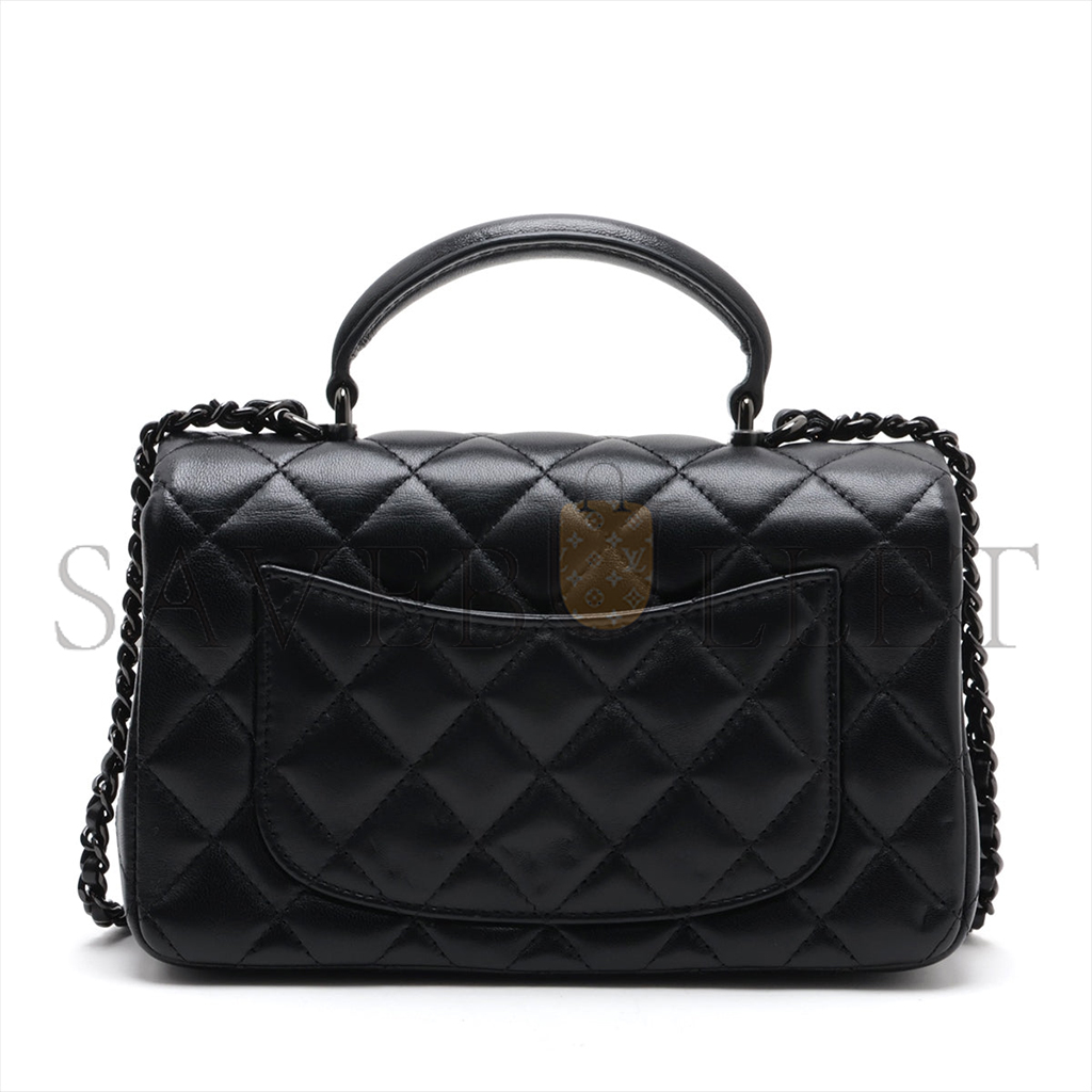 CHANEL LAMBSKIN QUILTED MINI TOP HANDLE RECTANGULAR FLAP SO BLACK AS2431 (20*12*6cm)